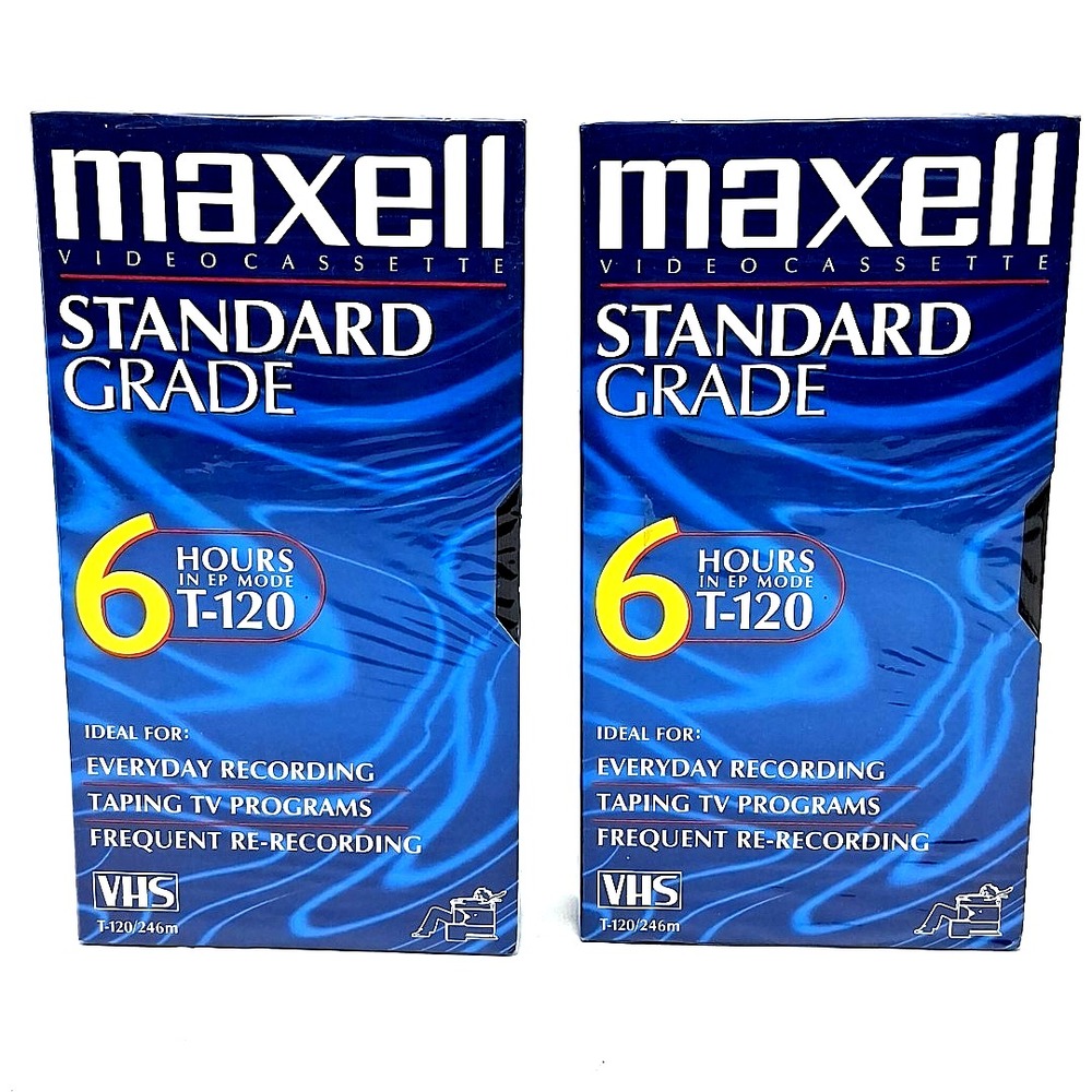 Maxell 2pk Standard Grade 6 Hours T-120 VHS VCR Video Cassette Tape NEW Sealed